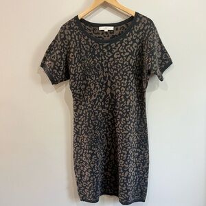 LOFT Black and Brown Animal Print Sweater Dress